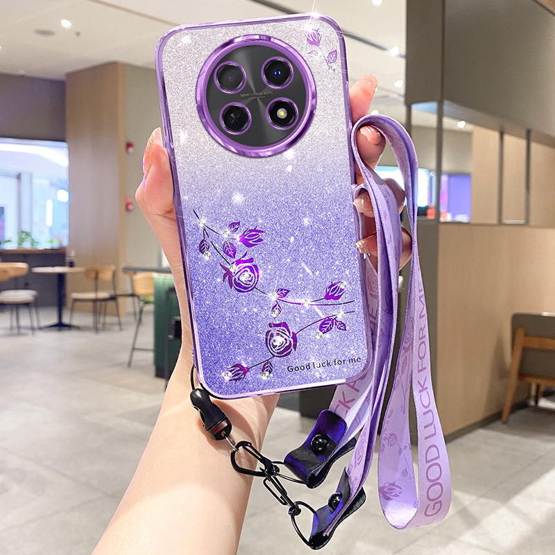 KADEM For Realme 12 TPU Case with Lanyard Rhinestone Flower Phone Cover KADEM For Realme 12 TPU Case with Lanyard Rhinestone Flower Phone Cover